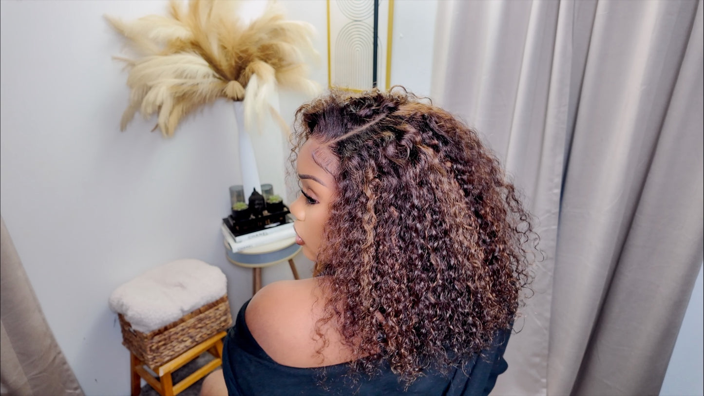 ISEE Hair 16” 5x7 HD Lace Closure Honey Blonde Curly Wig