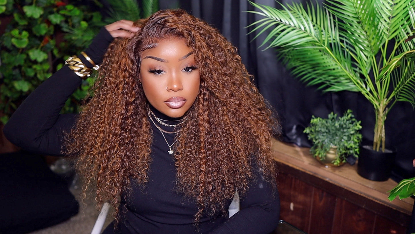 Klaiyi Hair Honey Butta Brown Sugar 13x4 Curly Wig
