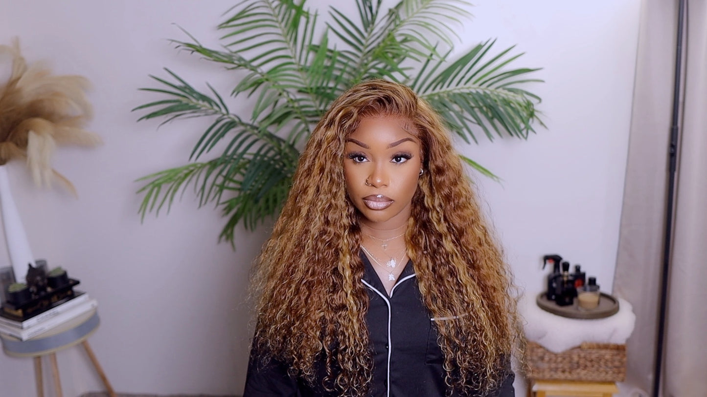 Ashimary 24” 360 Lace Front Highlight Ombre Water Wave Wig