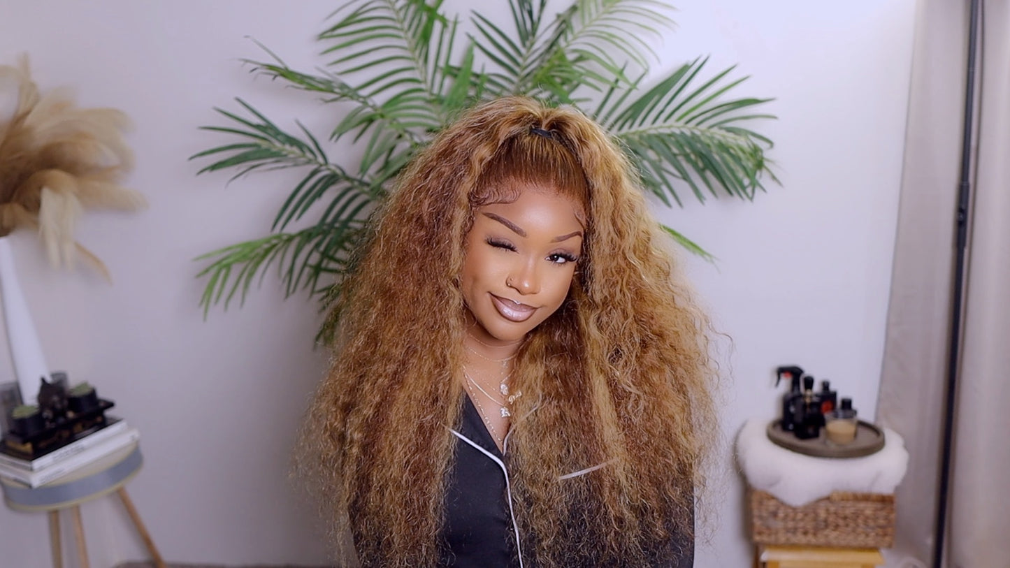 Ashimary 24” 360 Lace Front Highlight Ombre Water Wave Wig