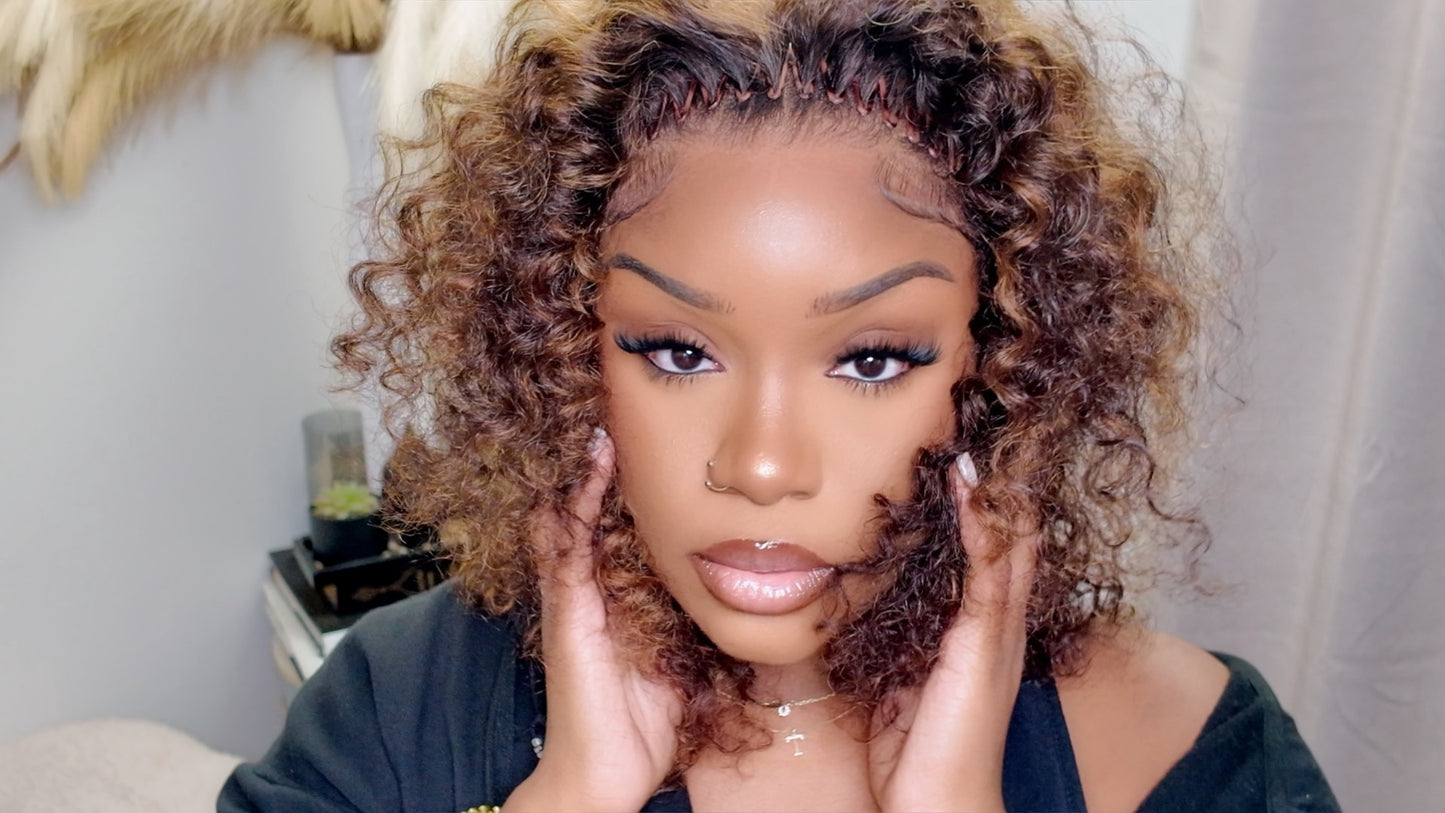 ISEE Hair 16”  5x7 HD Lace Closure Honey Blonde Curly Wig