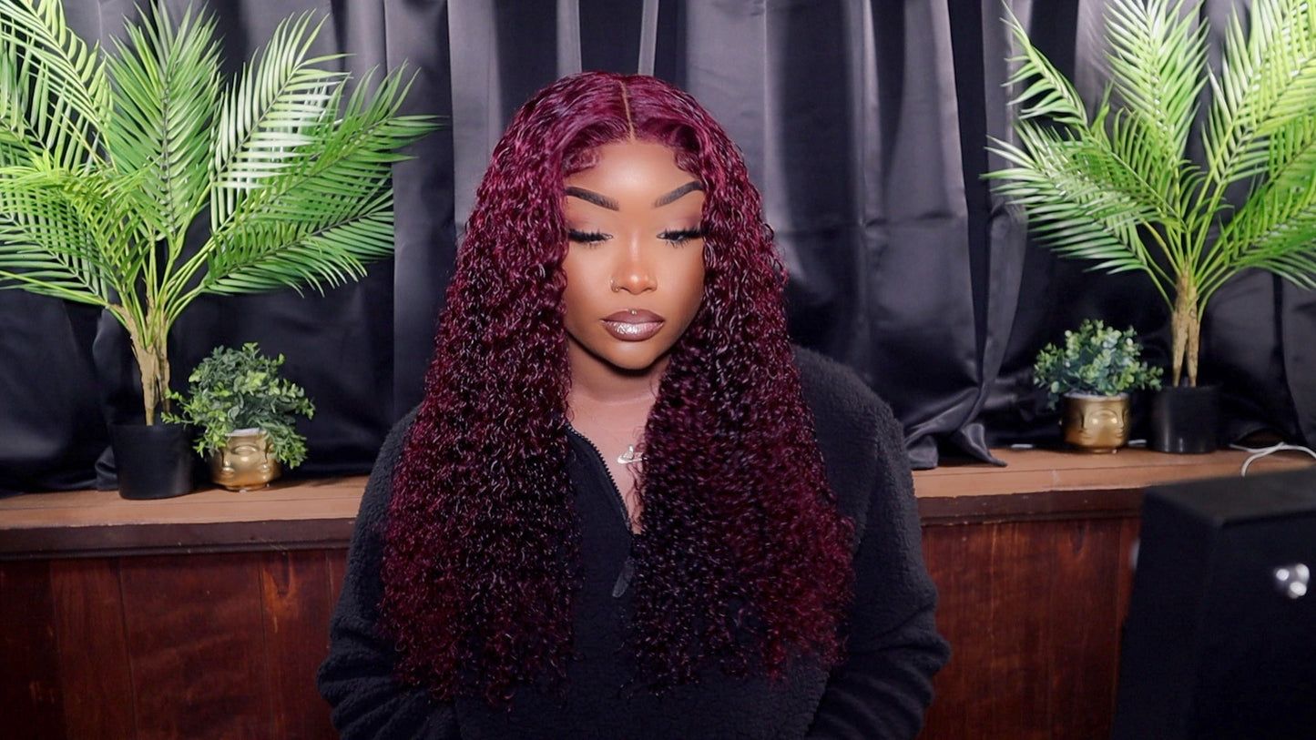 IncolorWig 4x4 (T-PART) 99J Burgundy Curly Wig