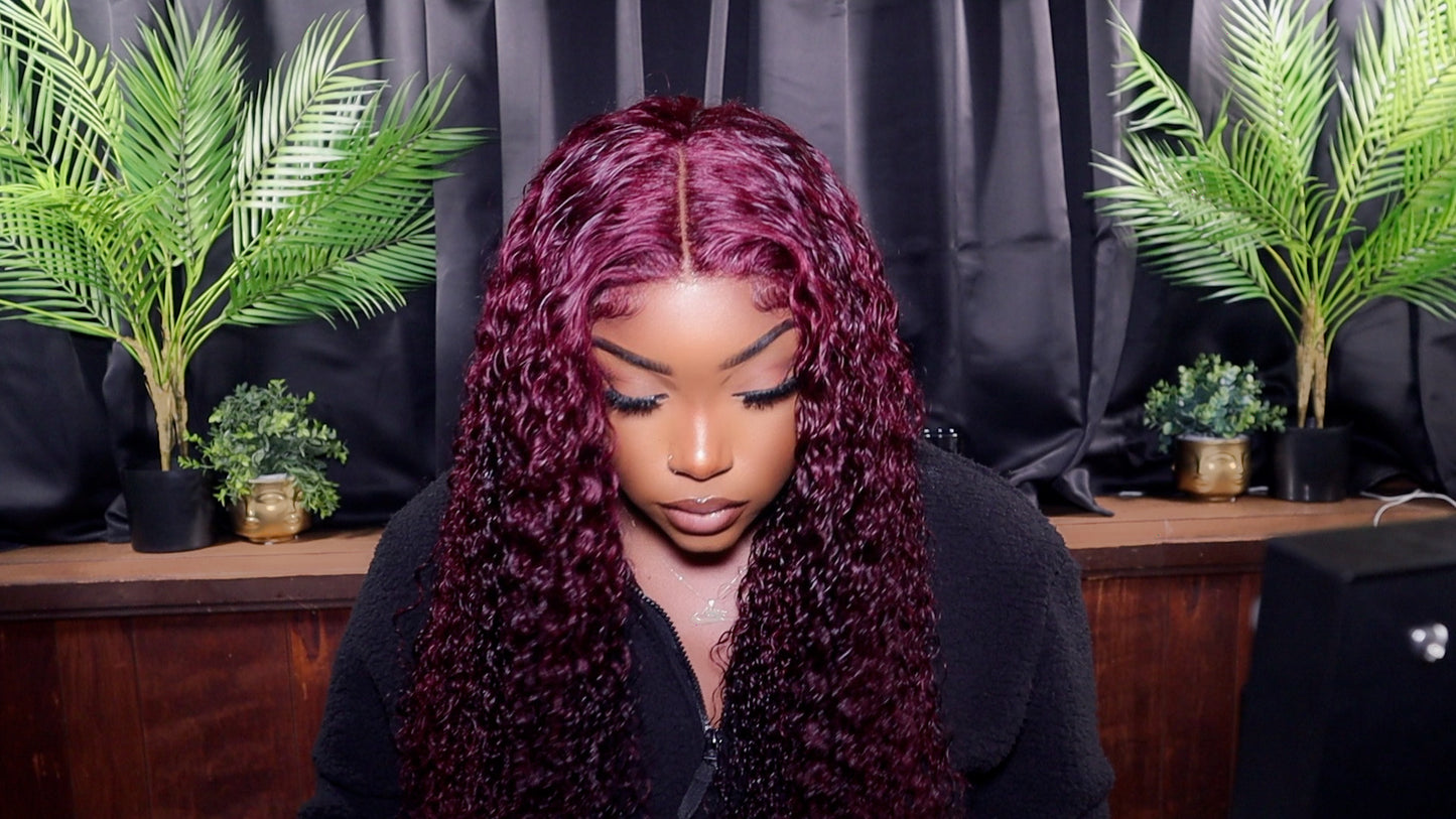 IncolorWig 4x4 (T-PART) 99J Burgundy Curly Wig