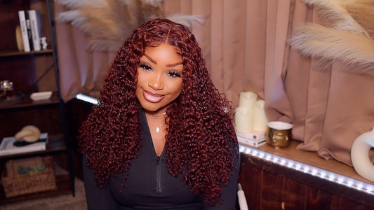 Klaiyi Hair 4*4 Closure Reddish Brown Curly Wig